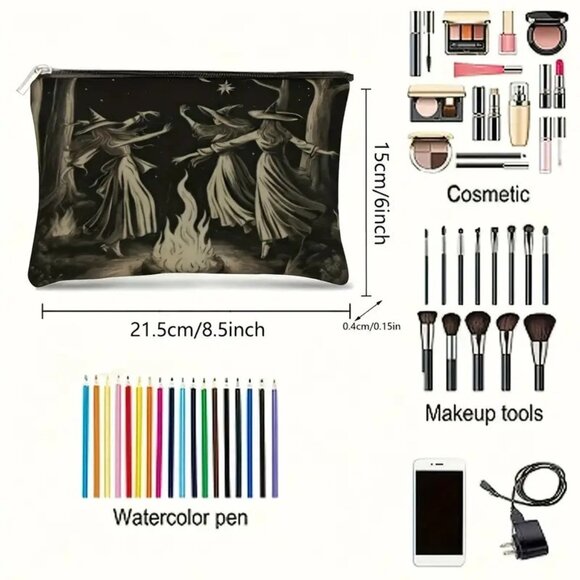 Halloween Gothic Witch and Fire Ceremony Makeup Bag - Double-Sided Printed - Picture 2 of 2